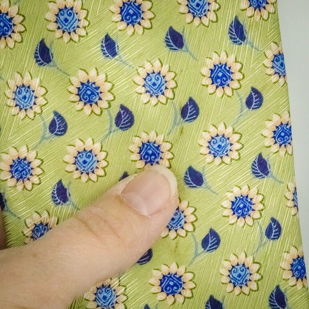 Ermenegildo Zegna Green Blue Floral Print 3.5 inches Wide Tie Necktie - Picture 3 of 7
